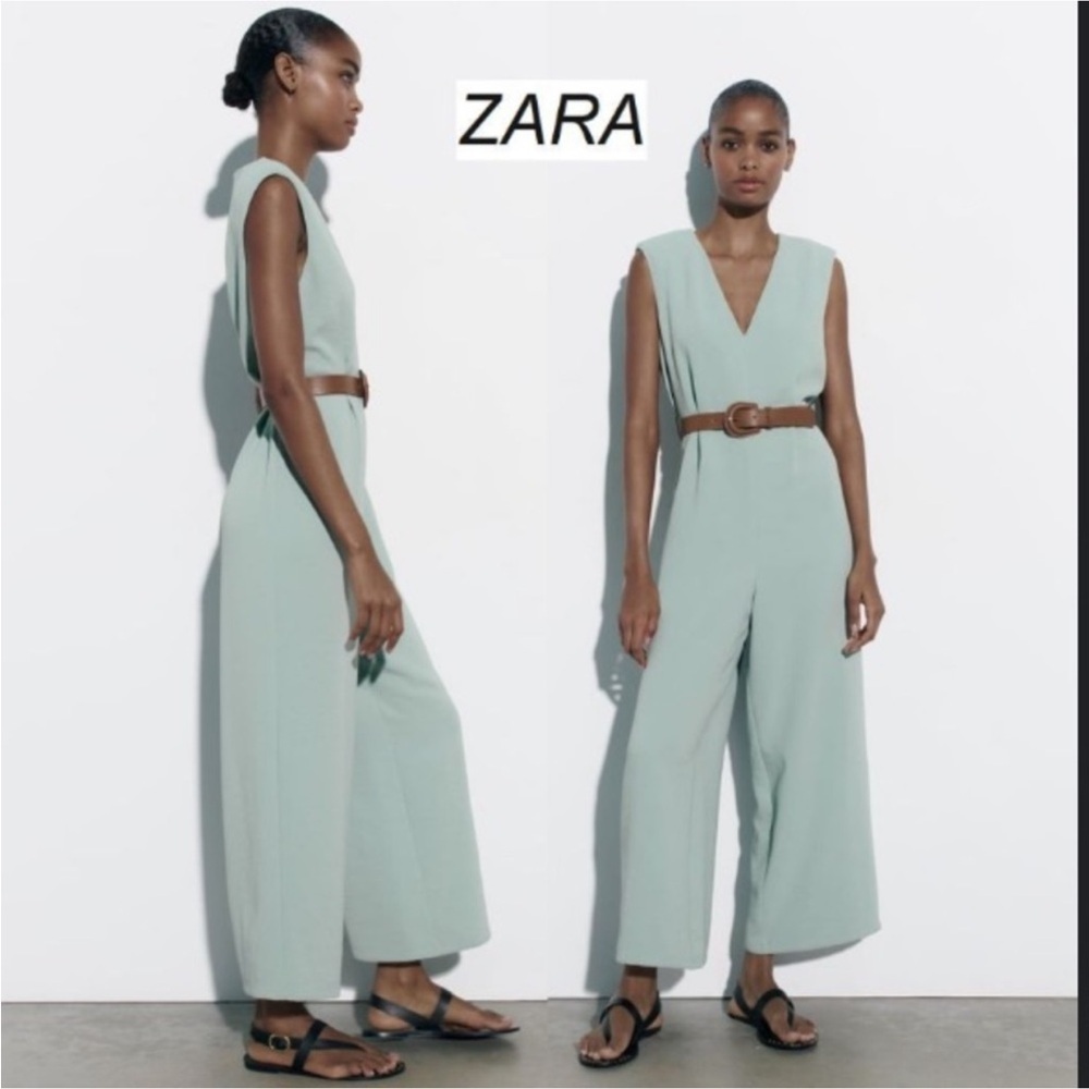 Zara Mint Green Sleeveless Jumpsuit with Belt
